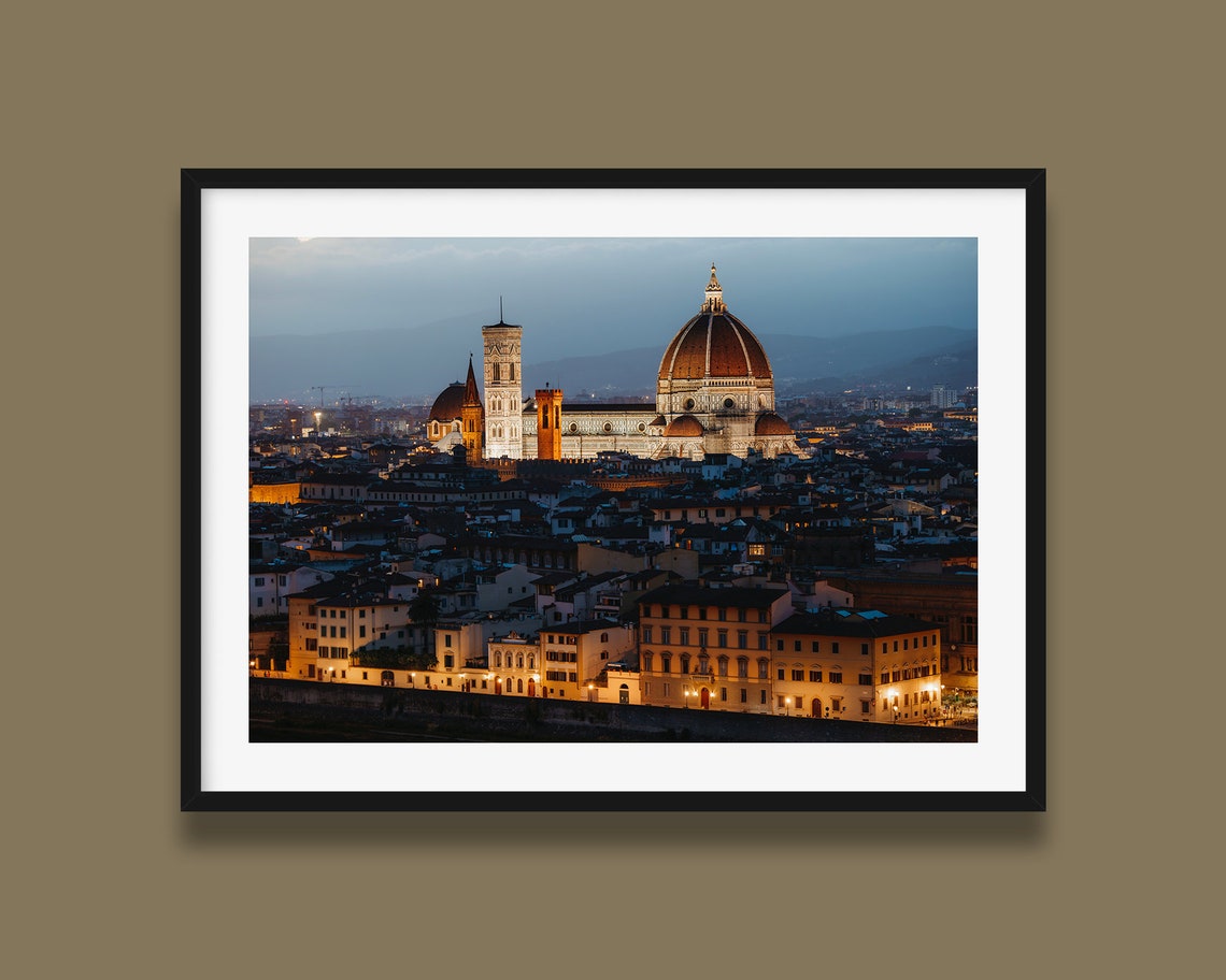 Florence Evening Cityscape Duomo Blue Hour Italy Travel Poster