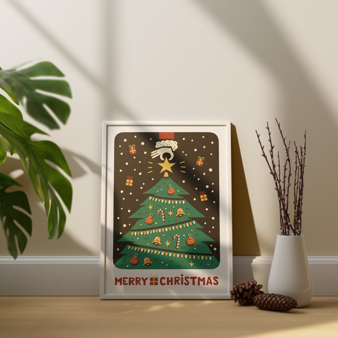 Merry Christmas Decorated Tree Star Topper Vintage Holiday Poster - Image 2