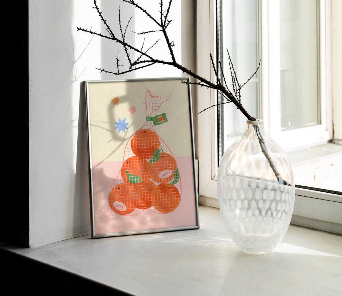 Fresh Oranges Mesh Produce Bag Ripe Juicy Retro Kitchen Poster - Image 2