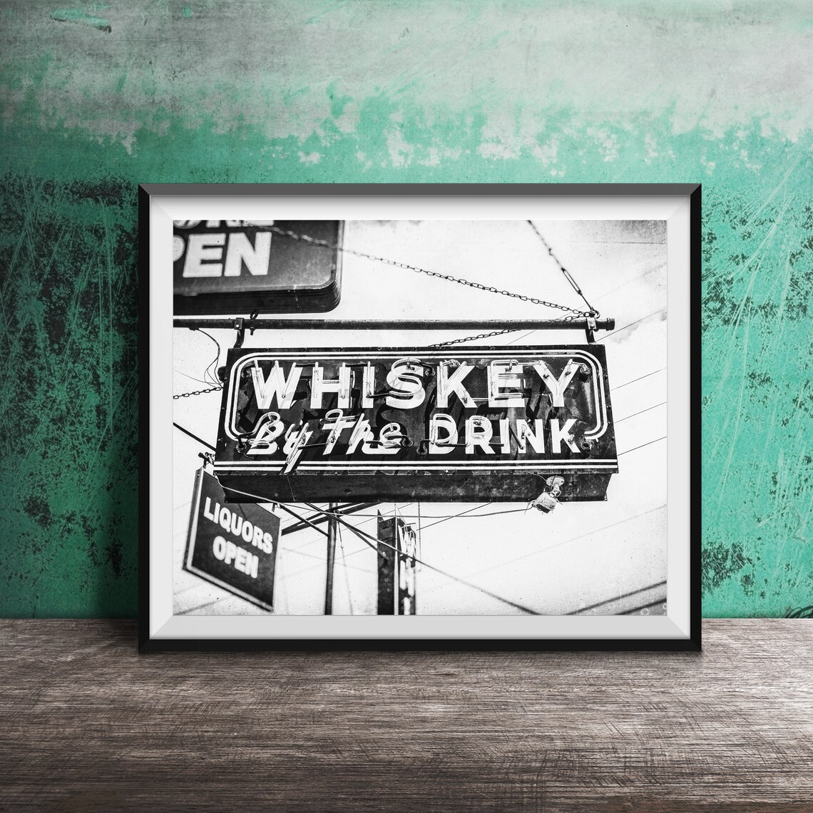 Whiskey By The Drink Vintage Neon Bar Sign Night Photo Poster - Image 3