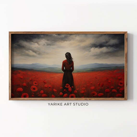 Woman In Poppy Field Valentines Day Frame Tv Art Vintage Floral Oil Painting Botanical Flowers Sony Frame Tv Art Dark Moody Decor 13 Tv