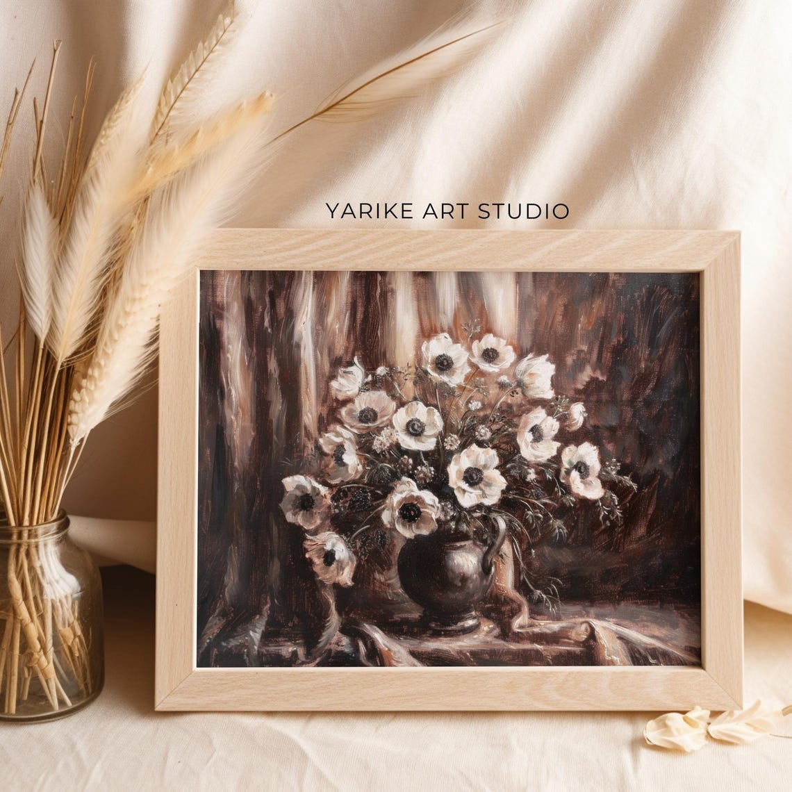 White Anemone Flowers Dark Vase Dramatic Floral Still Life Poster - Image 6