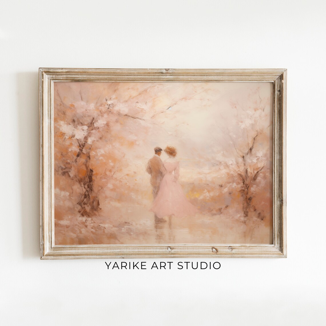 Romantic Couple Walking In Blossoms Dreamy Vintage Love Oil Print