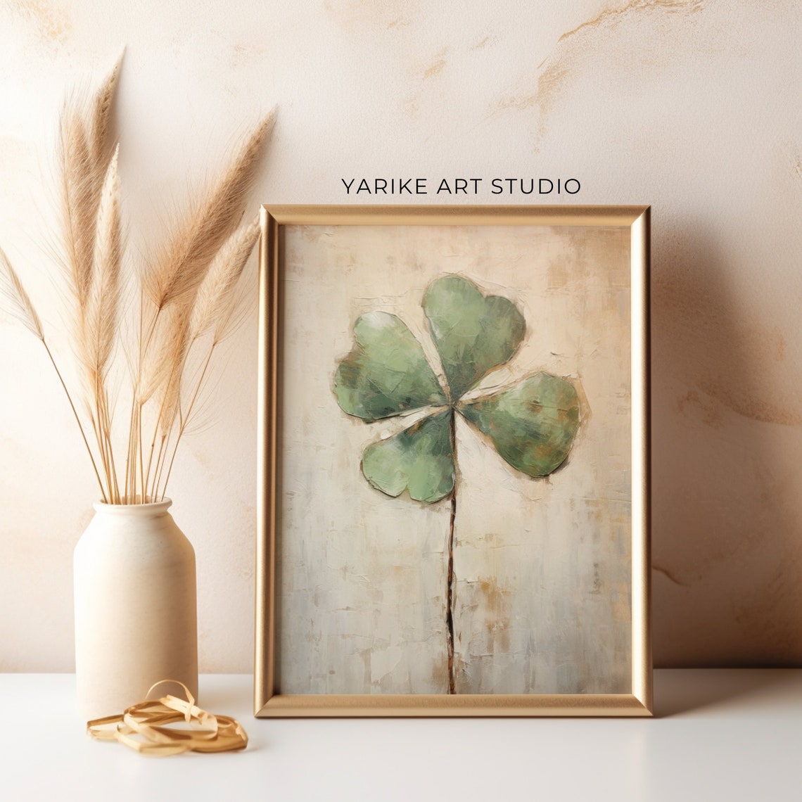 Lucky Four Leaf Clover Minimalist Botanical Green Art Poster - Image 2