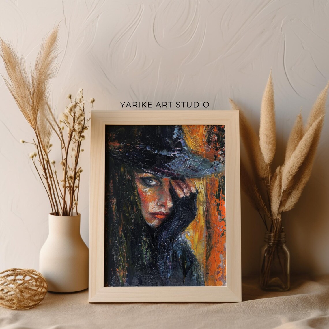 Moody Woman in Dark Hat Expressionist Portrait Painting Poster - Image 4