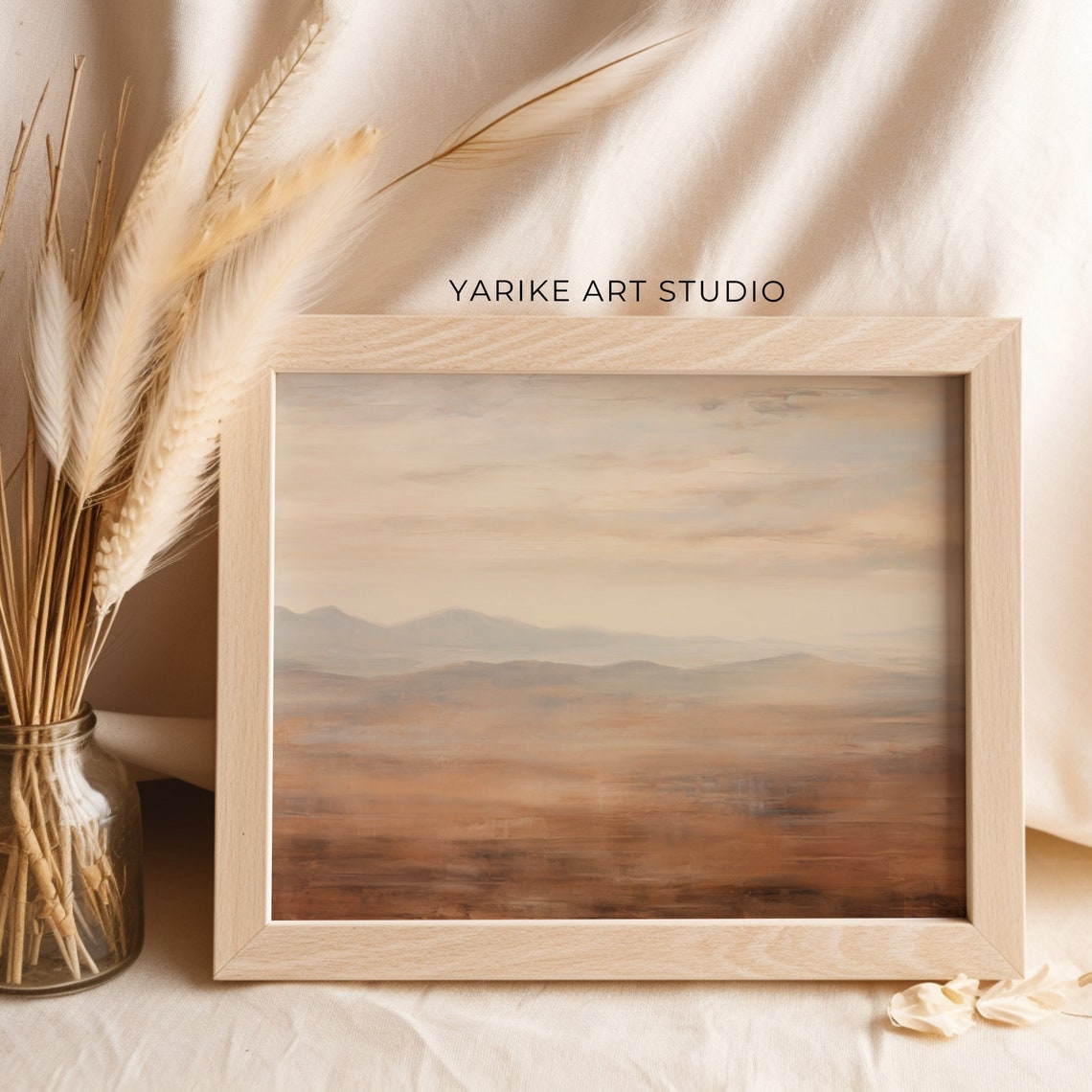 Hazy Mountain Ranges Abstract Earth Tone Neutral Landscape Poster - Image 2