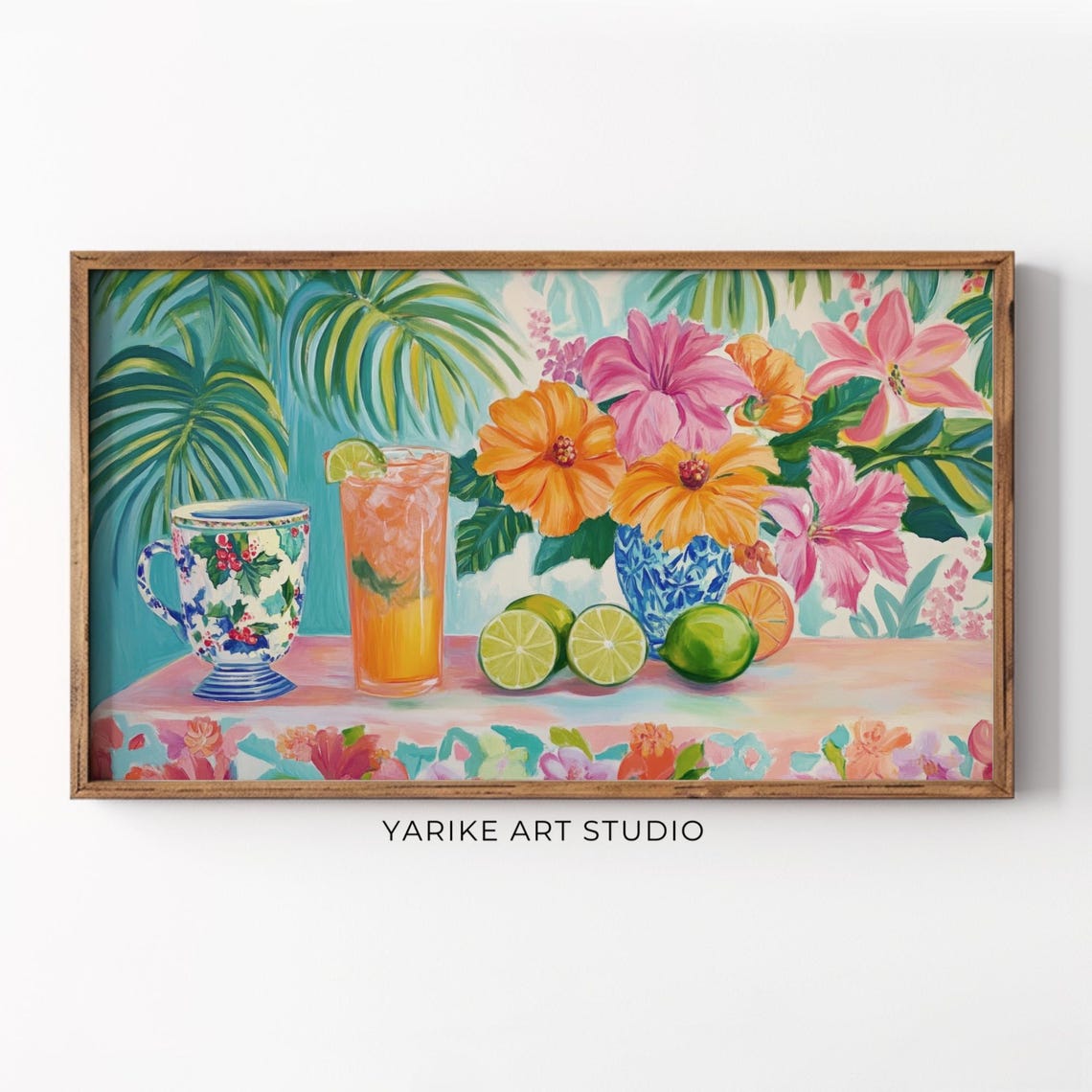 Tropical Lemonade Still Life Hibiscus Flowers Vibrant Kitchen Poster