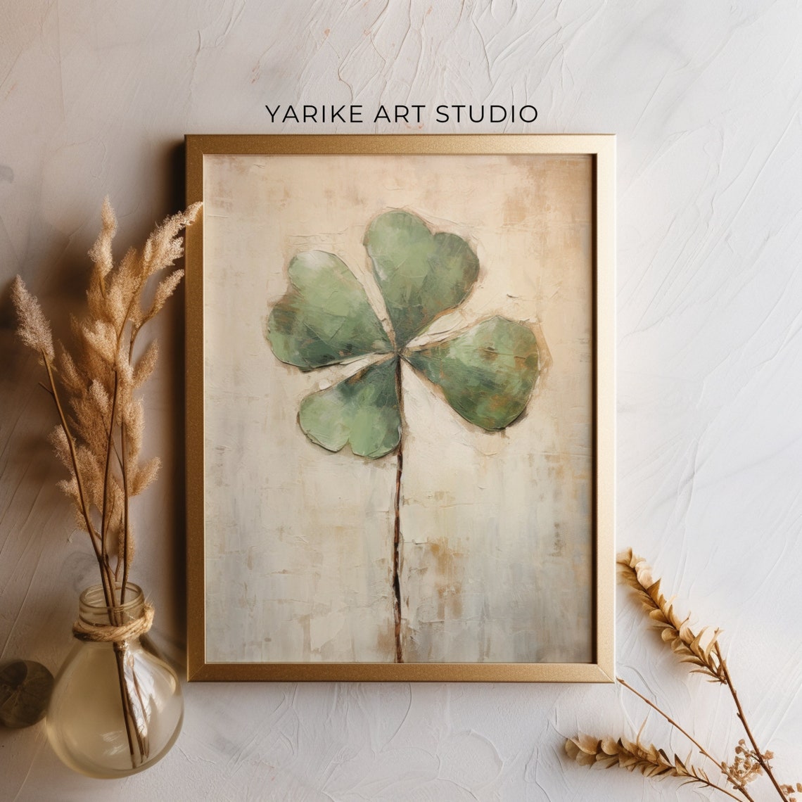 Lucky Four Leaf Clover Minimalist Botanical Green Art Poster - Image 4