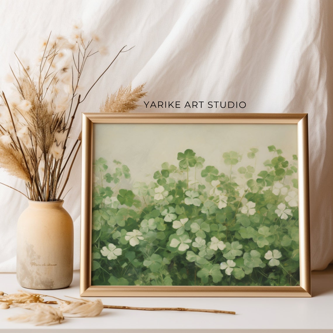 Lush Clover Field Impressionist Green Botanical Meadow Art Poster - Image 3