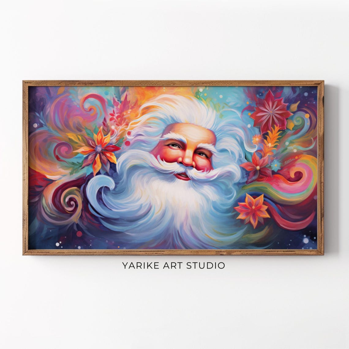 Psychedelic Santa Claus Swirling Rainbow Beard Abstract Poster