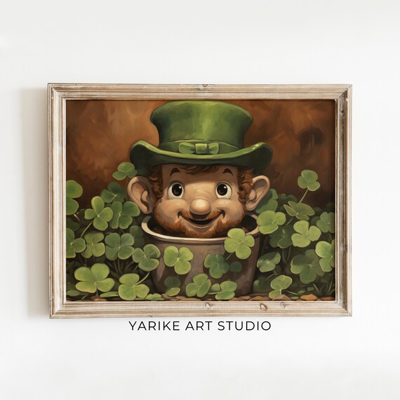 Cute Leprechaun in Pot of Clover Shamrock Saint Patricks Day Poster