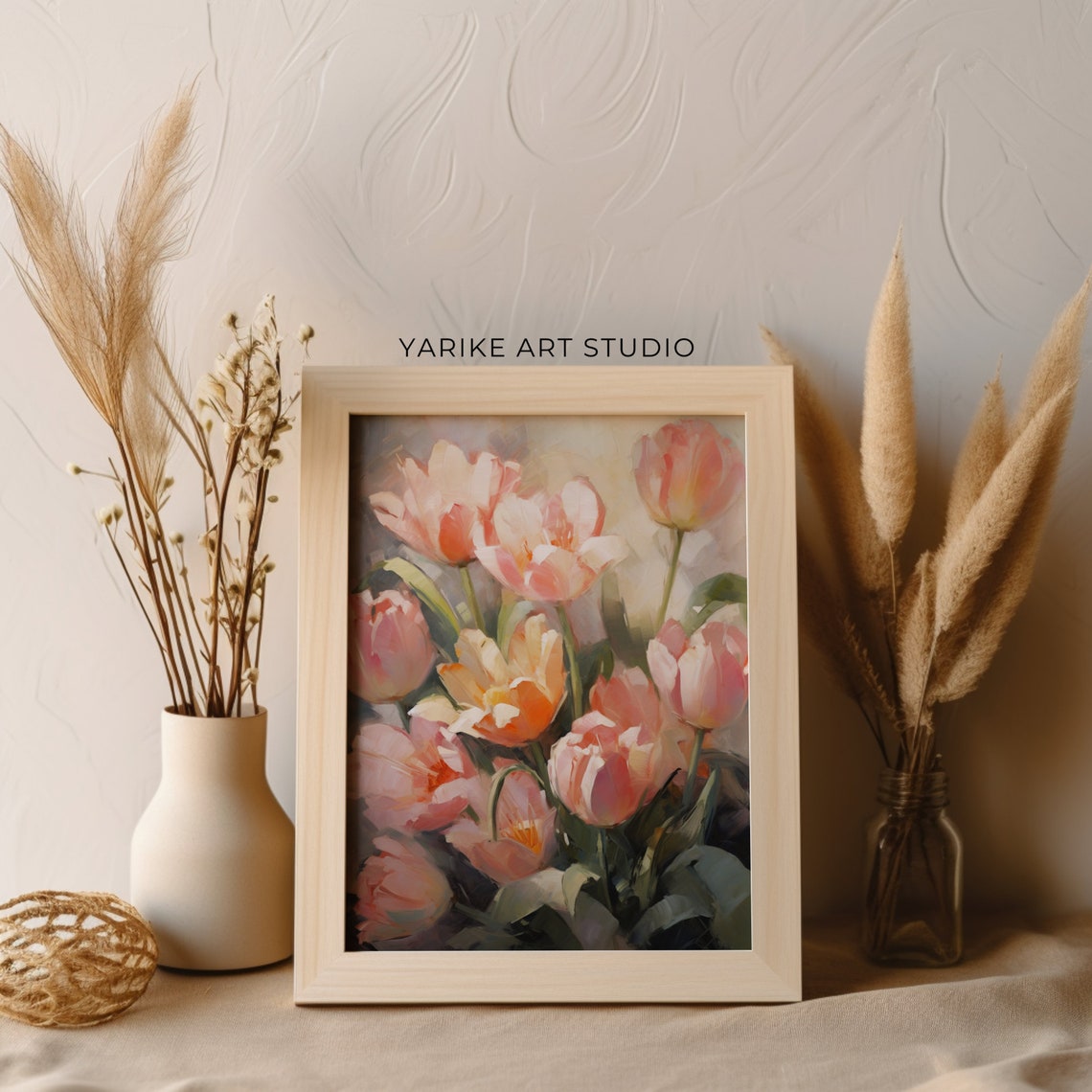 Blush Pink Tulips Bouquet Moody Impressionist Floral Art Poster - Image 3