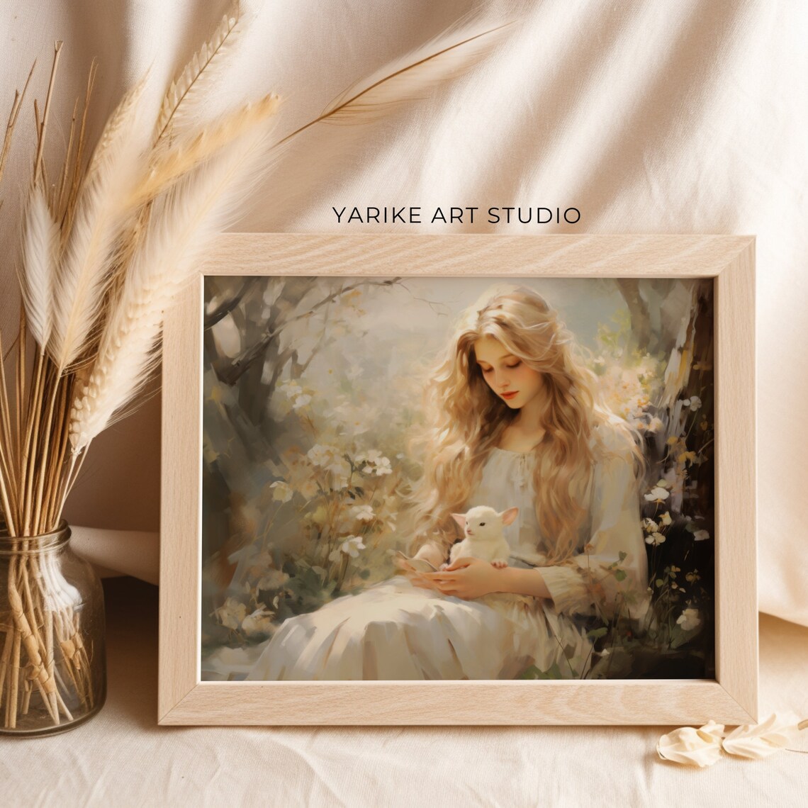 Woman In White Dress With Bunny Spring Woodland Romantic Painting Poster - Image 2