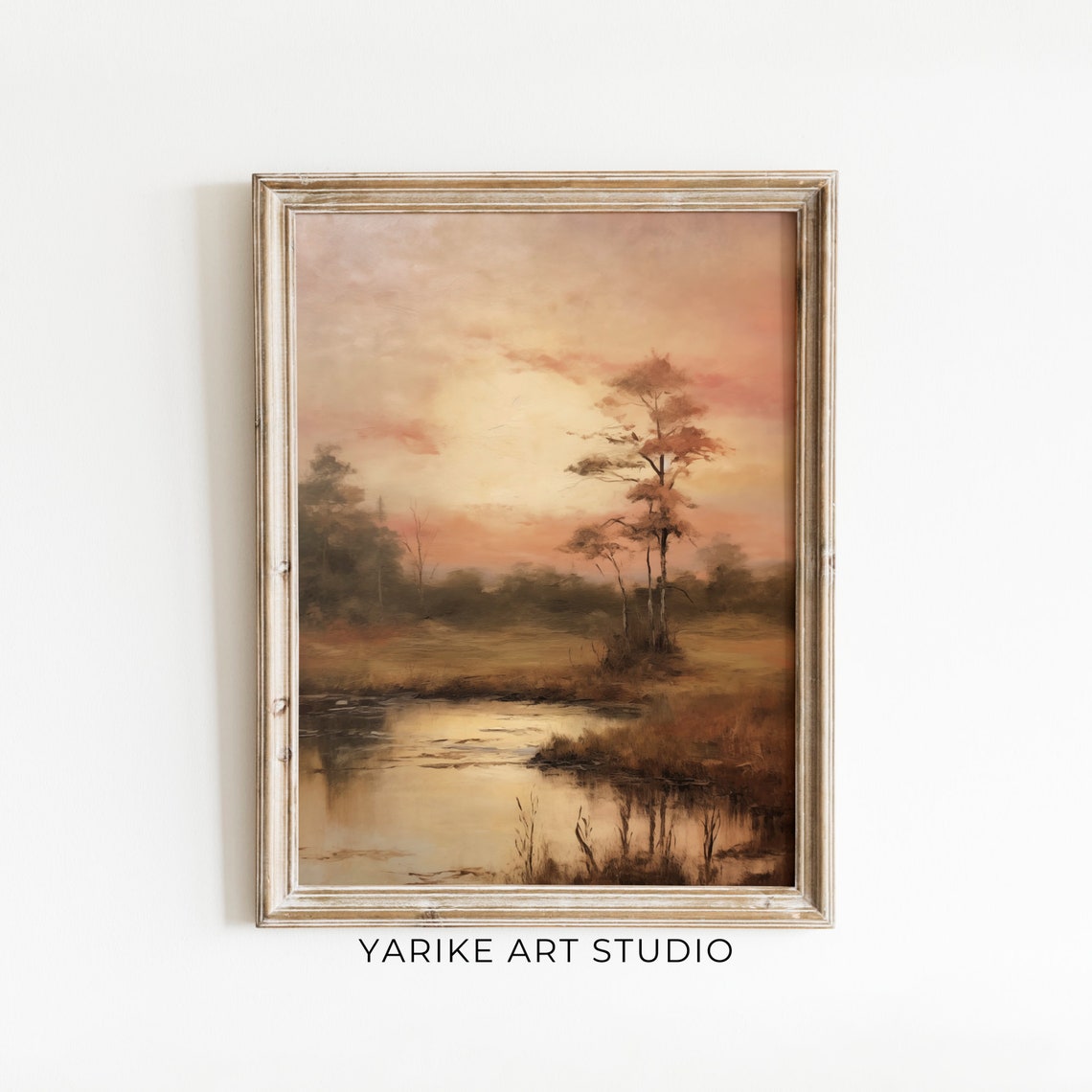 Autumn River Sunset Pink Sky Reflections Fall Landscape Poster