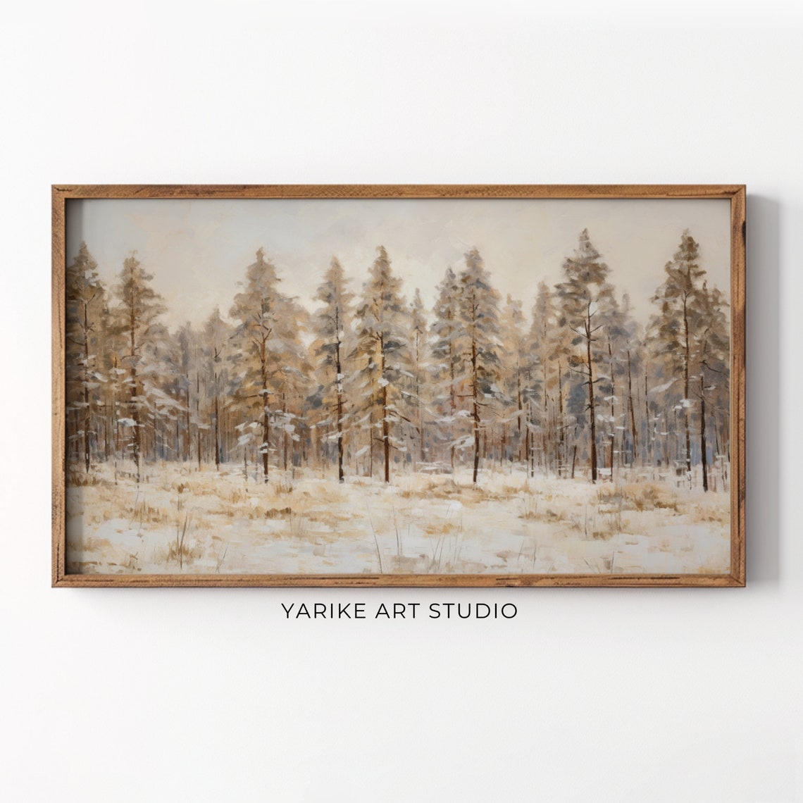 Golden Beige Winter Forest Minimalist Neutral Christmas Poster
