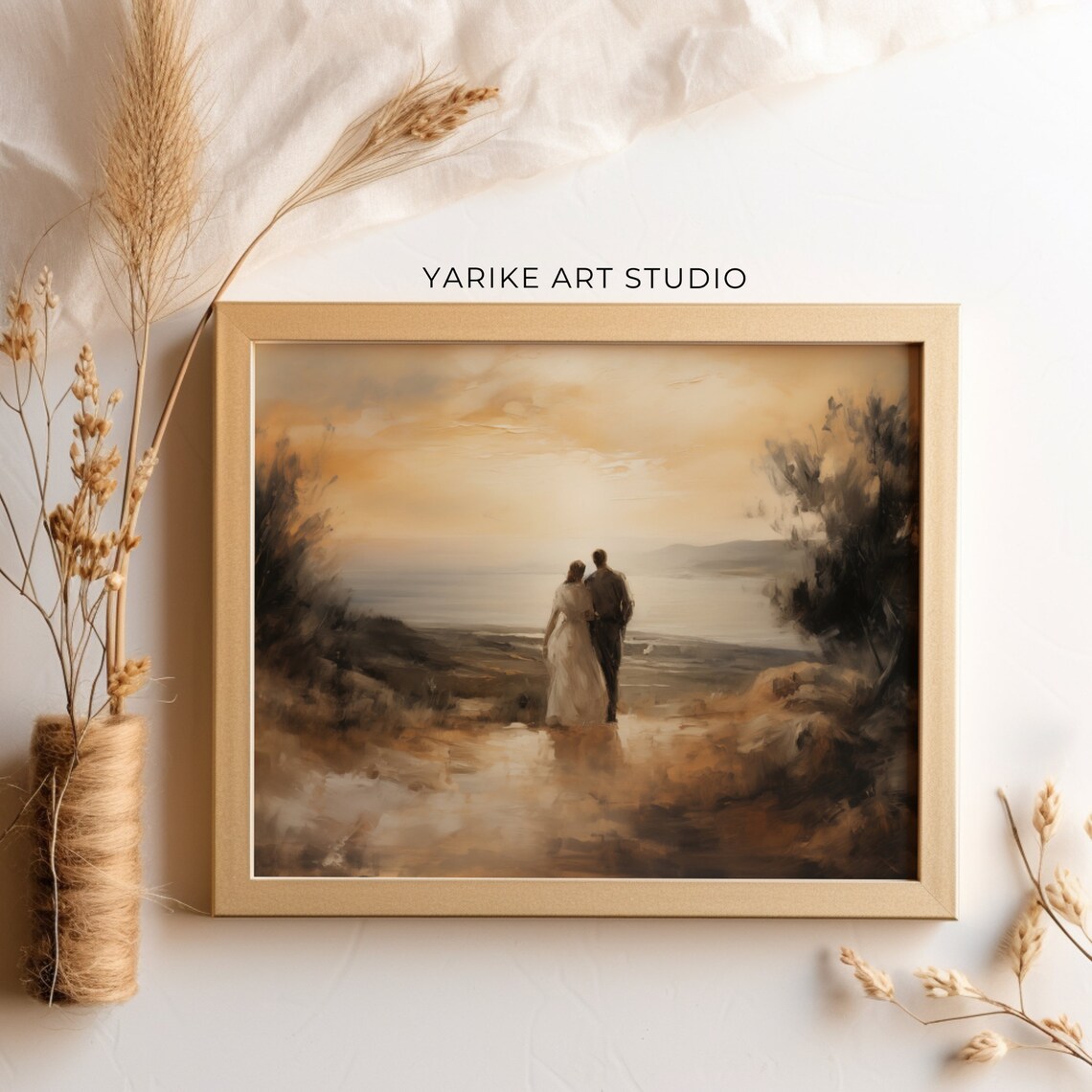 Couple Walking to the Sea at Sunset Romantic Seascape Poster - Image 4
