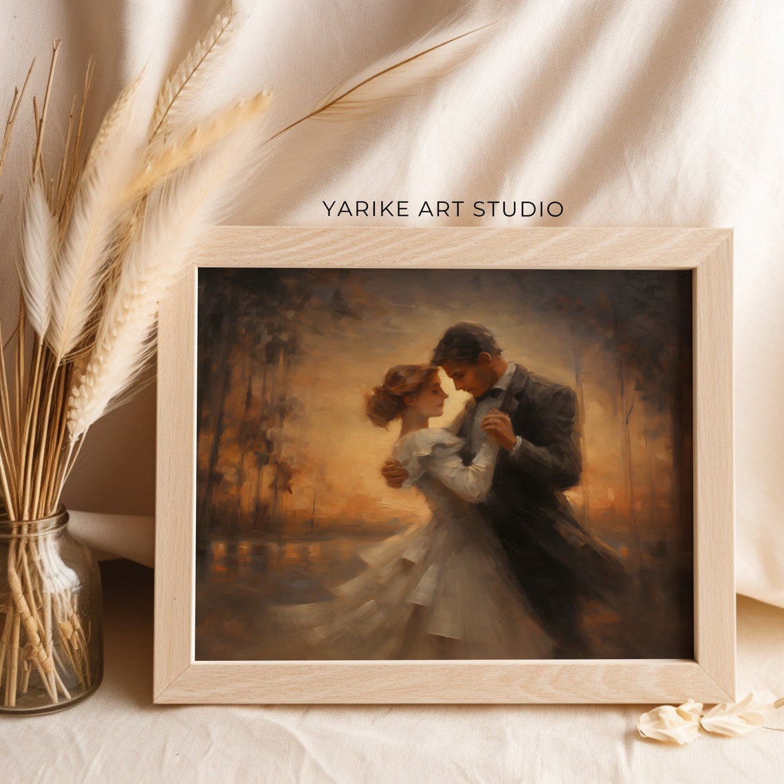 Couple Dancing at Golden Sunset Romantic Evening Painting Poster - Image 5