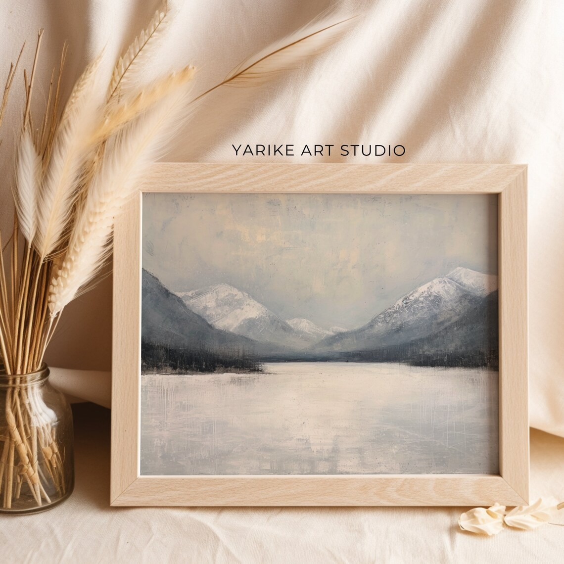 Minimalist Snow Mountain Lake Gray Tonal Winter Landscape Poster - Image 6