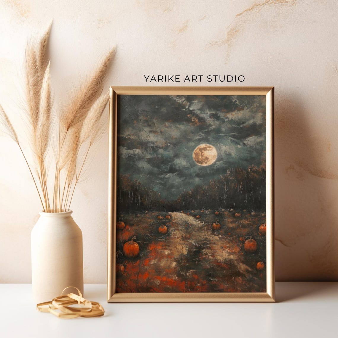 Pumpkin Patch Under Full Moon Dark Moody Halloween Night Poster - Image 5