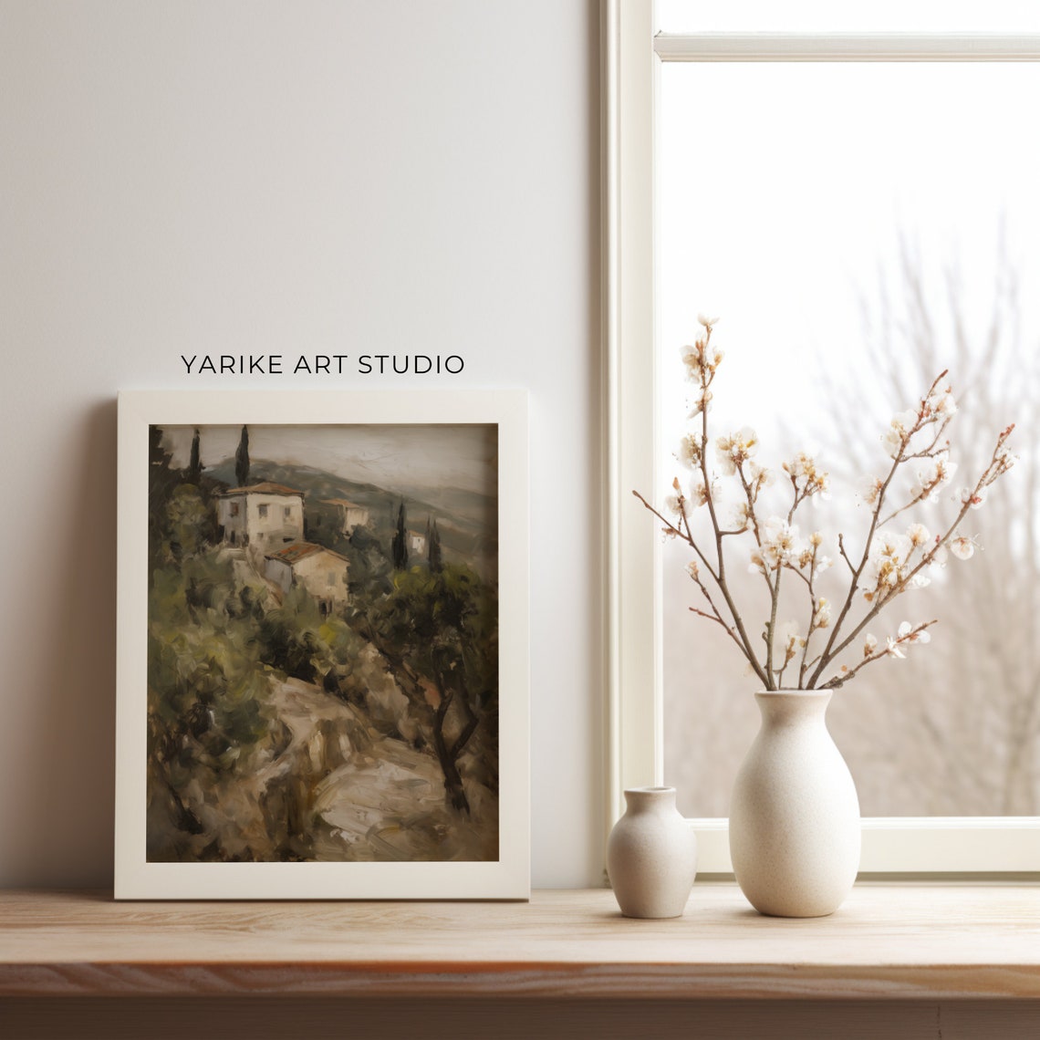 Italian Antique Landscape Painting Vintage Italian Wall Art Rustic Farmhouse Decor Oil Painting Print Yarike 206 Ai - Image 2