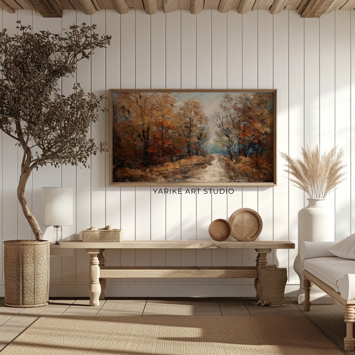 Vintage Autumn Forest Path Textured Impasto Fall Oil Painting Poster - Image 2