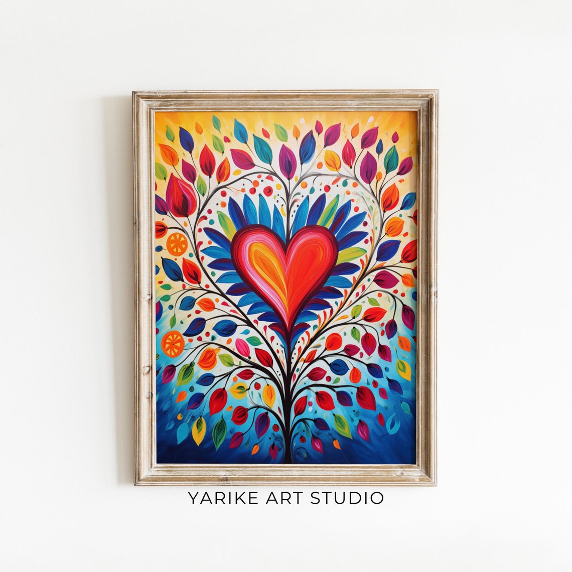 Colorful Heart Tree Valentine Folk Art Multicolor Love Wall Print