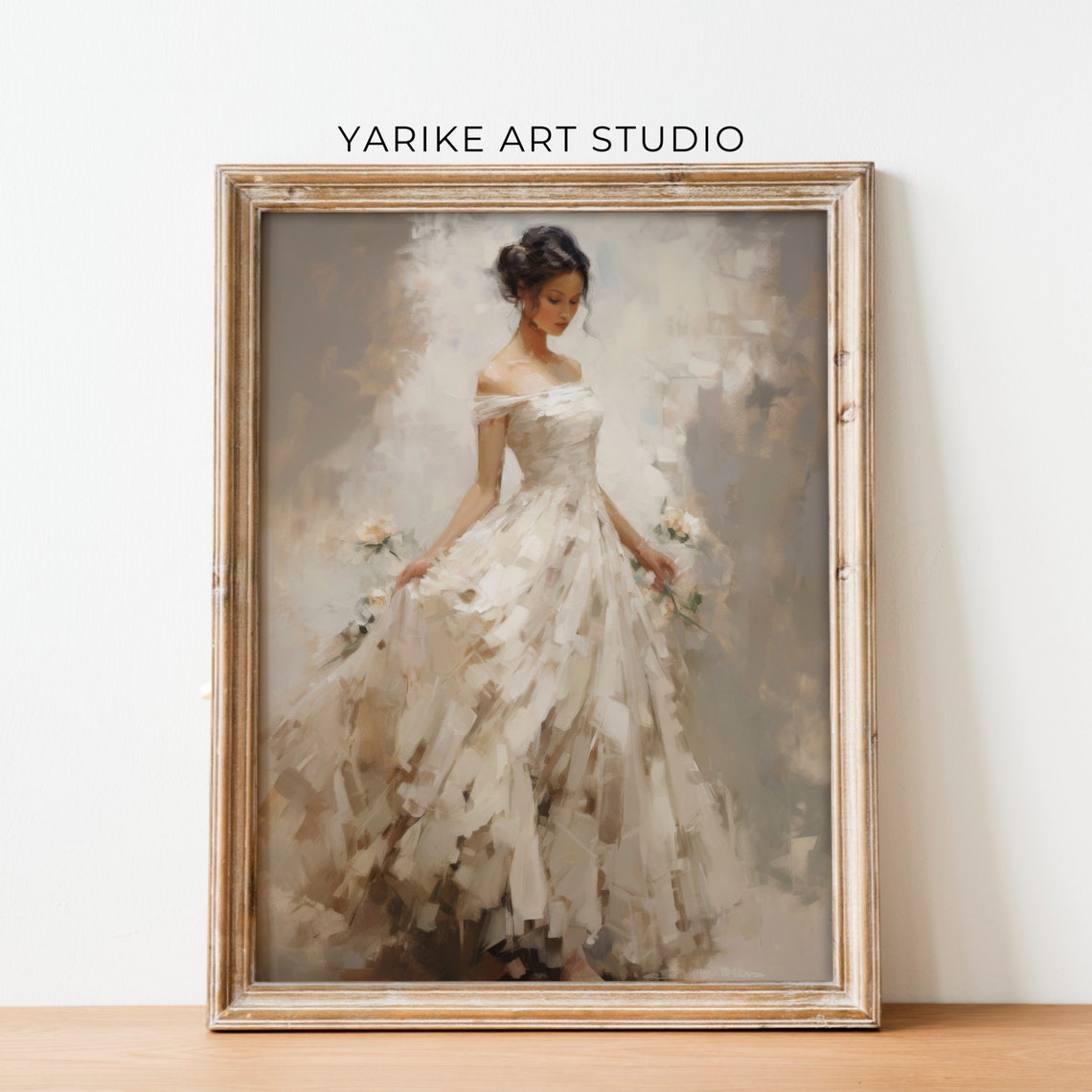 Elegant Woman In Flowing White Gown Impressionist Portrait Poster - Image 2