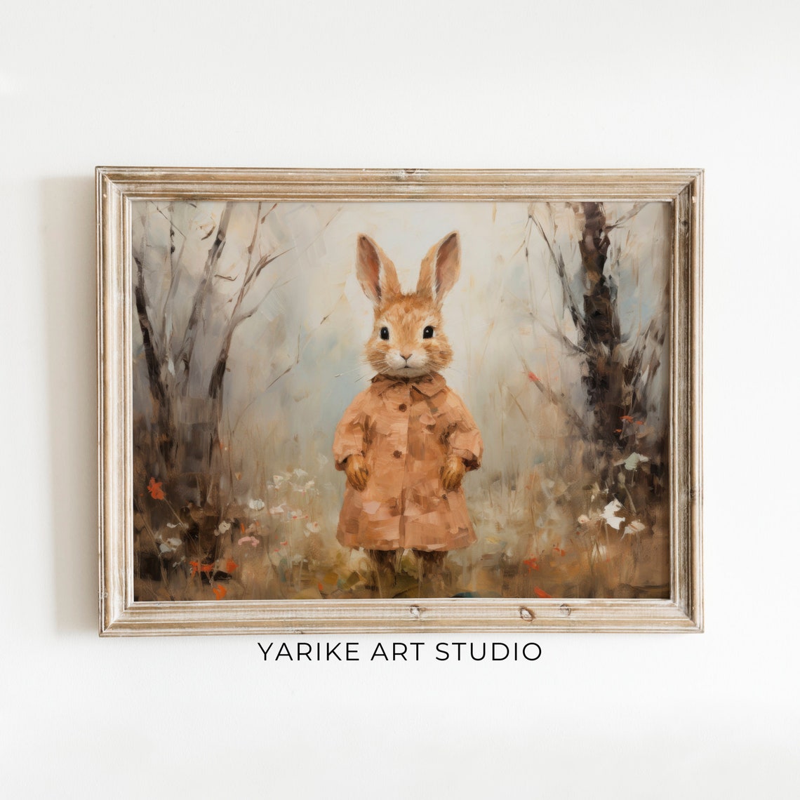 Charming Bunny Wearing a Coat Cottagecore Portrait Painting Poster - Image 6