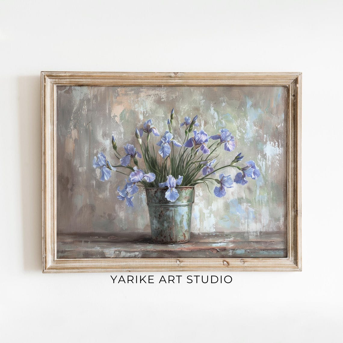 Blue Iris Flowers Tin Pail Soft Neutral Floral Still Life Poster