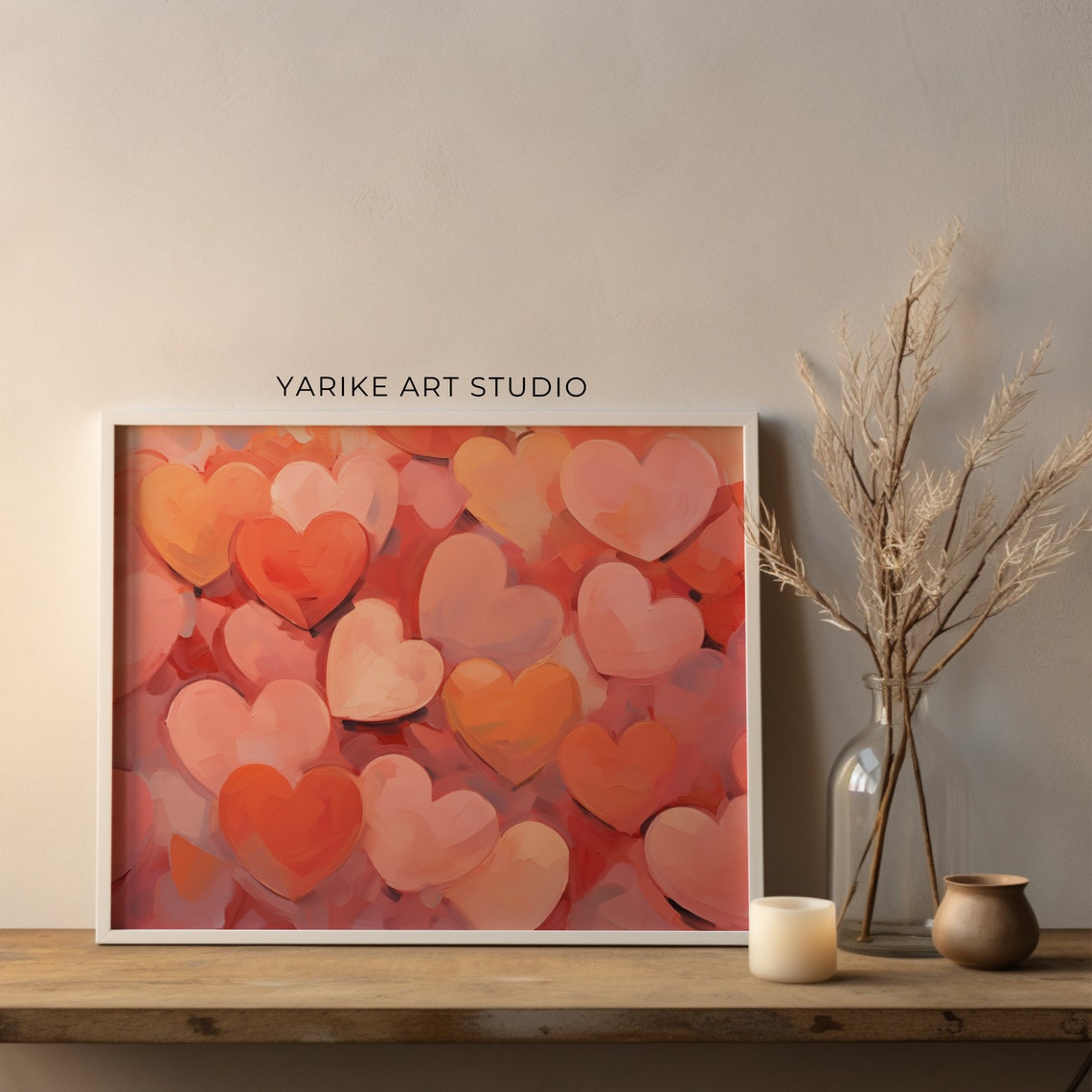 Modern Red and Pink Abstract Hearts Love Painting Valentine Poster
