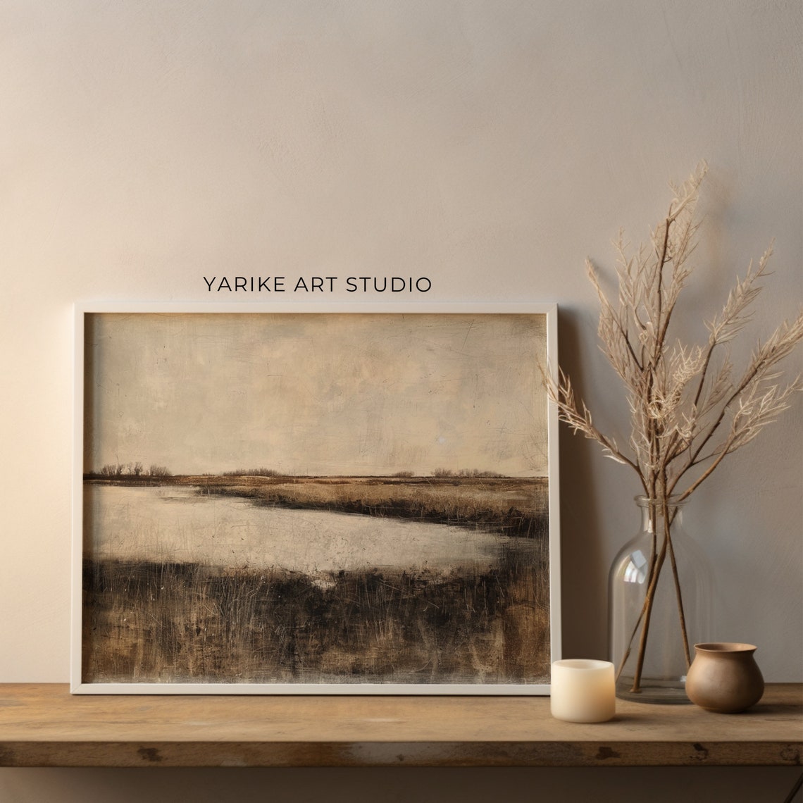 Dark Moody Marsh Lake Oil Painting Rustic Vintage Landscape Poster - Image 2