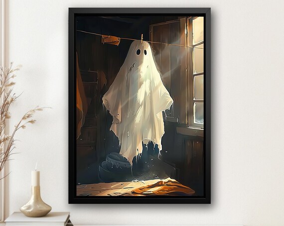 Ghost on Clothesline Sunlit Cabin Warm Vintage Halloween Wall Poster