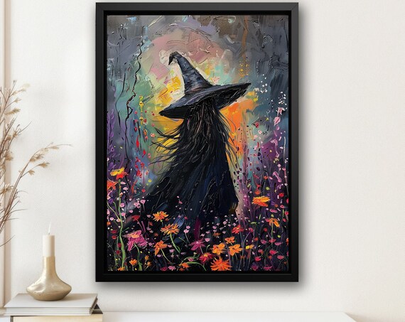 Young Witch In Wildflower Garden Impressionist Witchy Art Poster