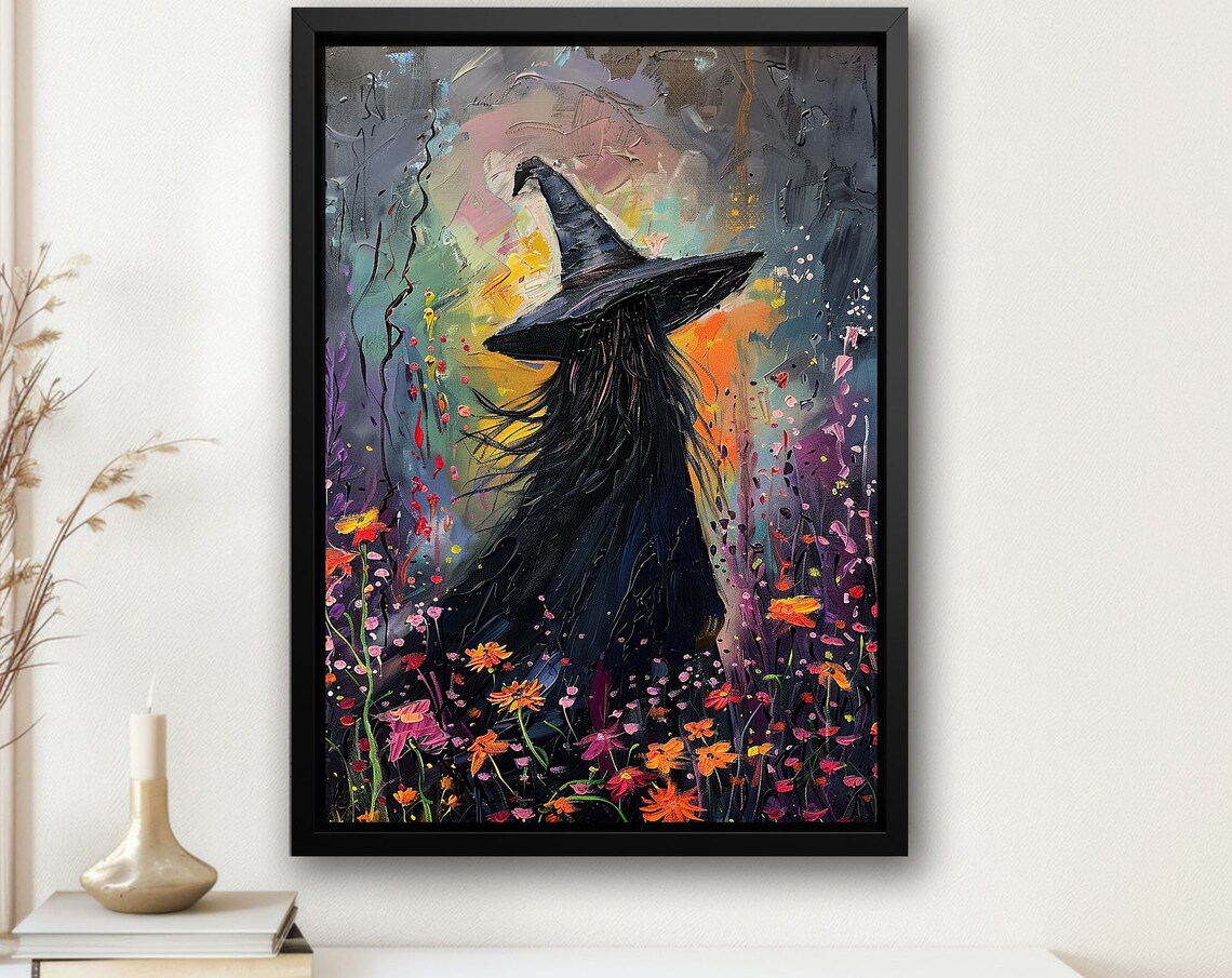 Young Witch In Wildflower Garden Impressionist Witchy Art Poster