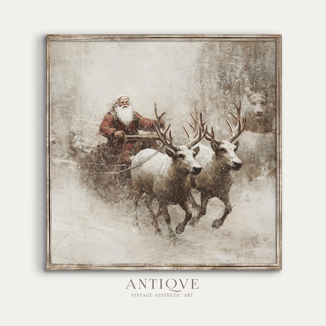 Santa Claus Sleigh Ride With White Reindeer In Snow Winter Poster