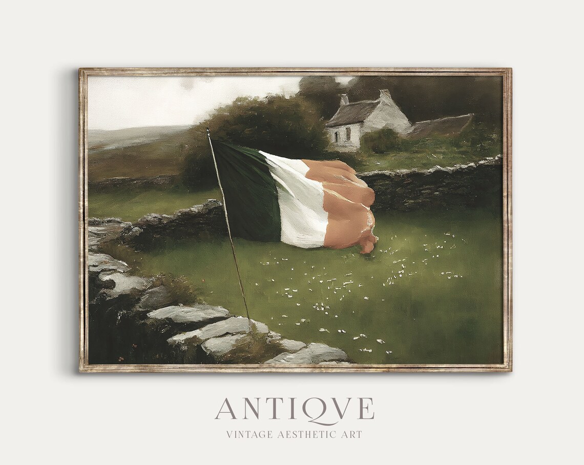 Irish Flag in a Field, Ireland Landscape Art Print - Image 2