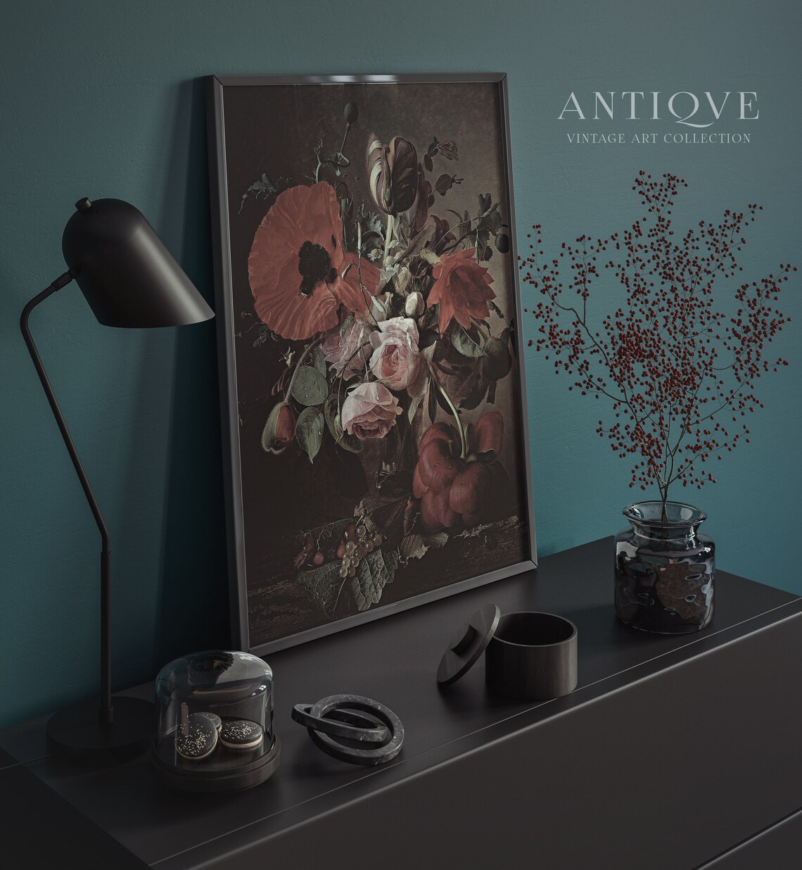 Moody Floral Painting, Dark Academia Art Print - Image 4