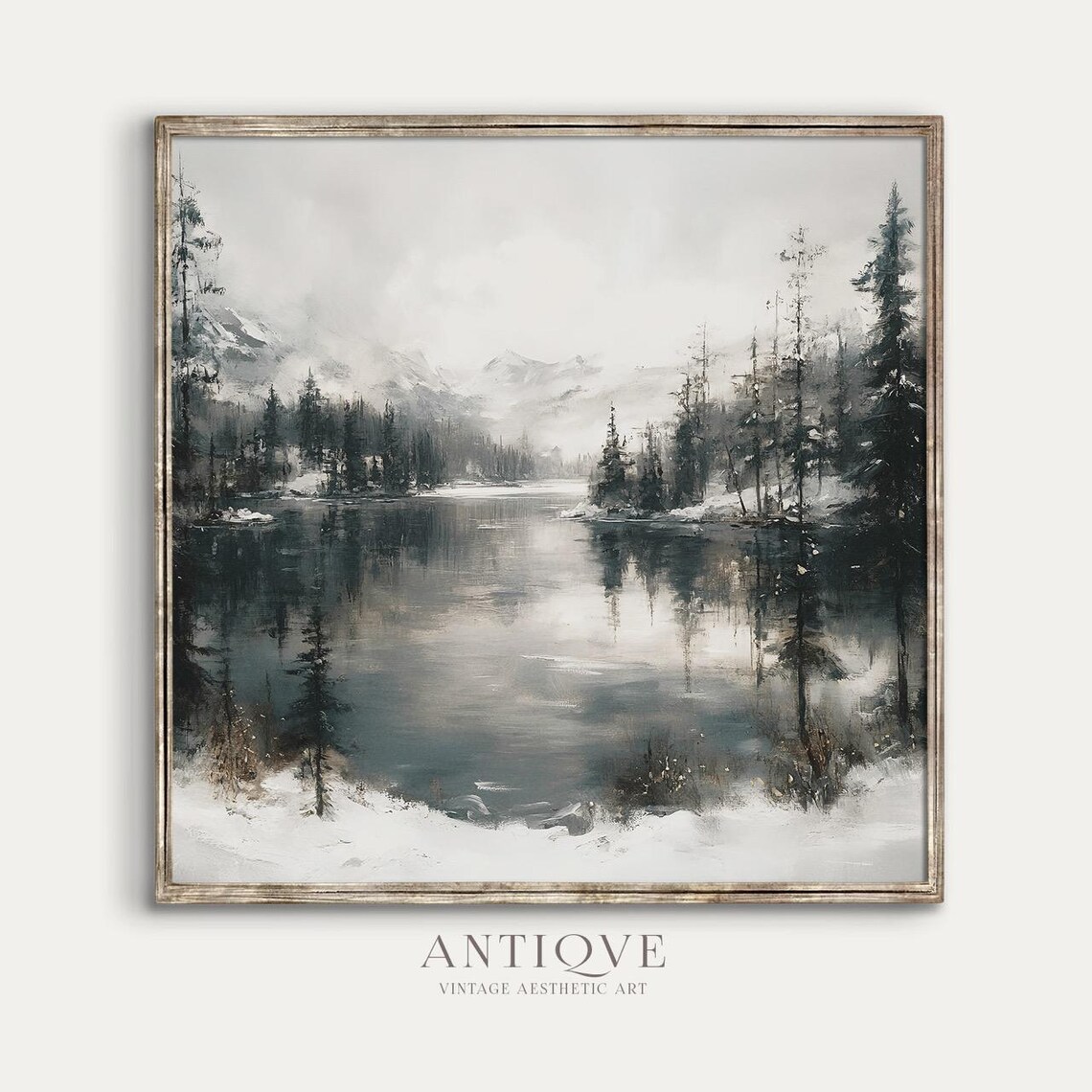 Winter Lake Landscape Painting, Rustic Christmas Decor - Image 4