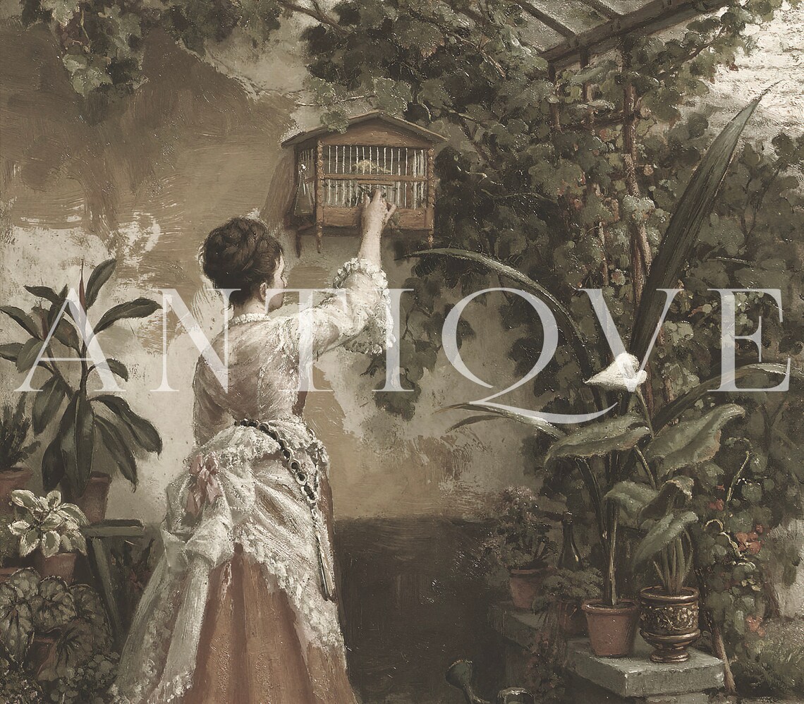 Vintage Greenhouse Oil Painting, Spring Bedroom Art Print - Image 2