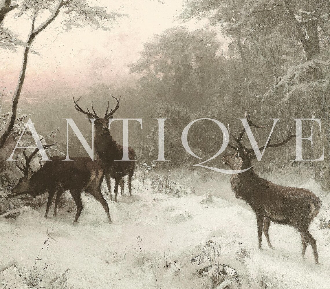 Reindeer in the Snow Country Winter Decor Art Print - Image 4