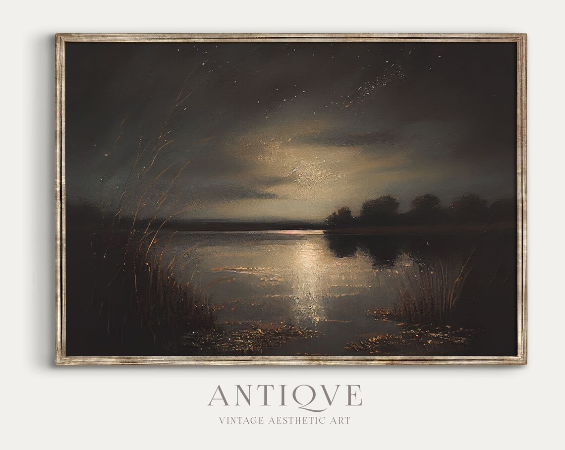 Moody Abstract Landscape Moonlight Art Print