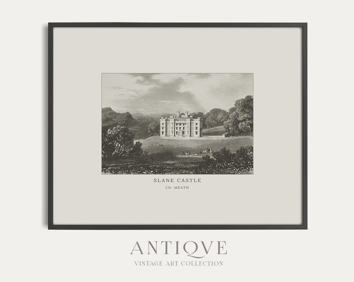 Slane Castle In Boyne Valley, Vintage Irish Engraving Print