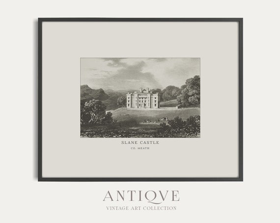 Slane Castle In Boyne Valley, Vintage Irish Engraving Print