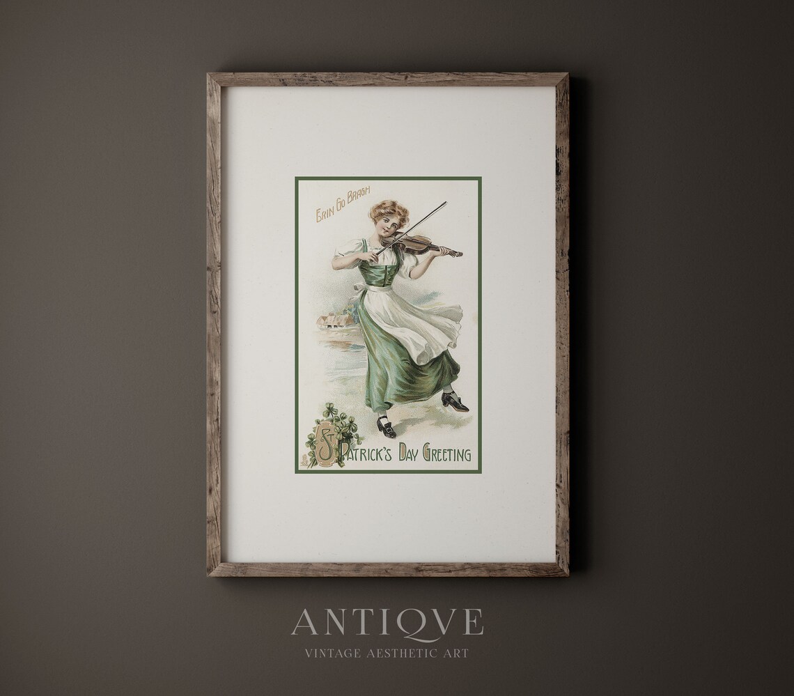 Vintage St Patricks Day Irish Woman Fiddle Sketch - Image 4