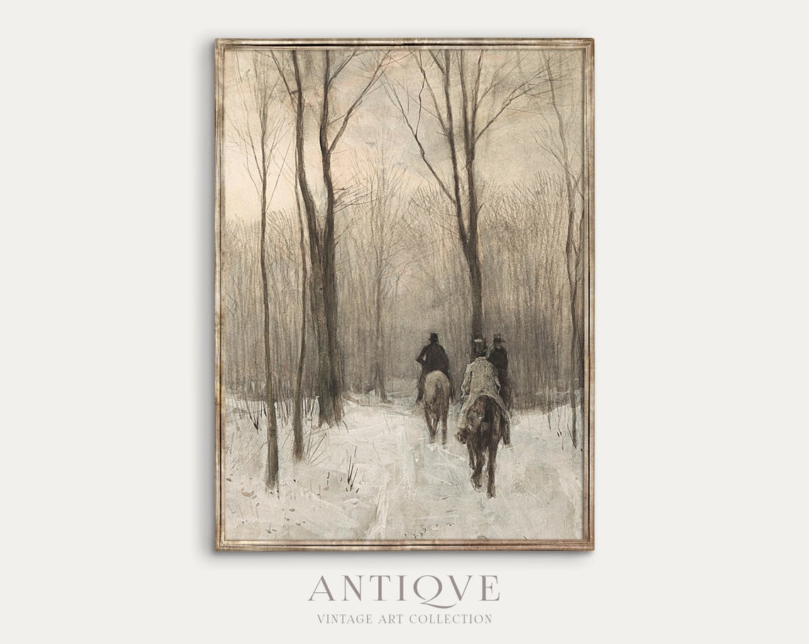 Horse Riding In The Snow Vintage Wall Art