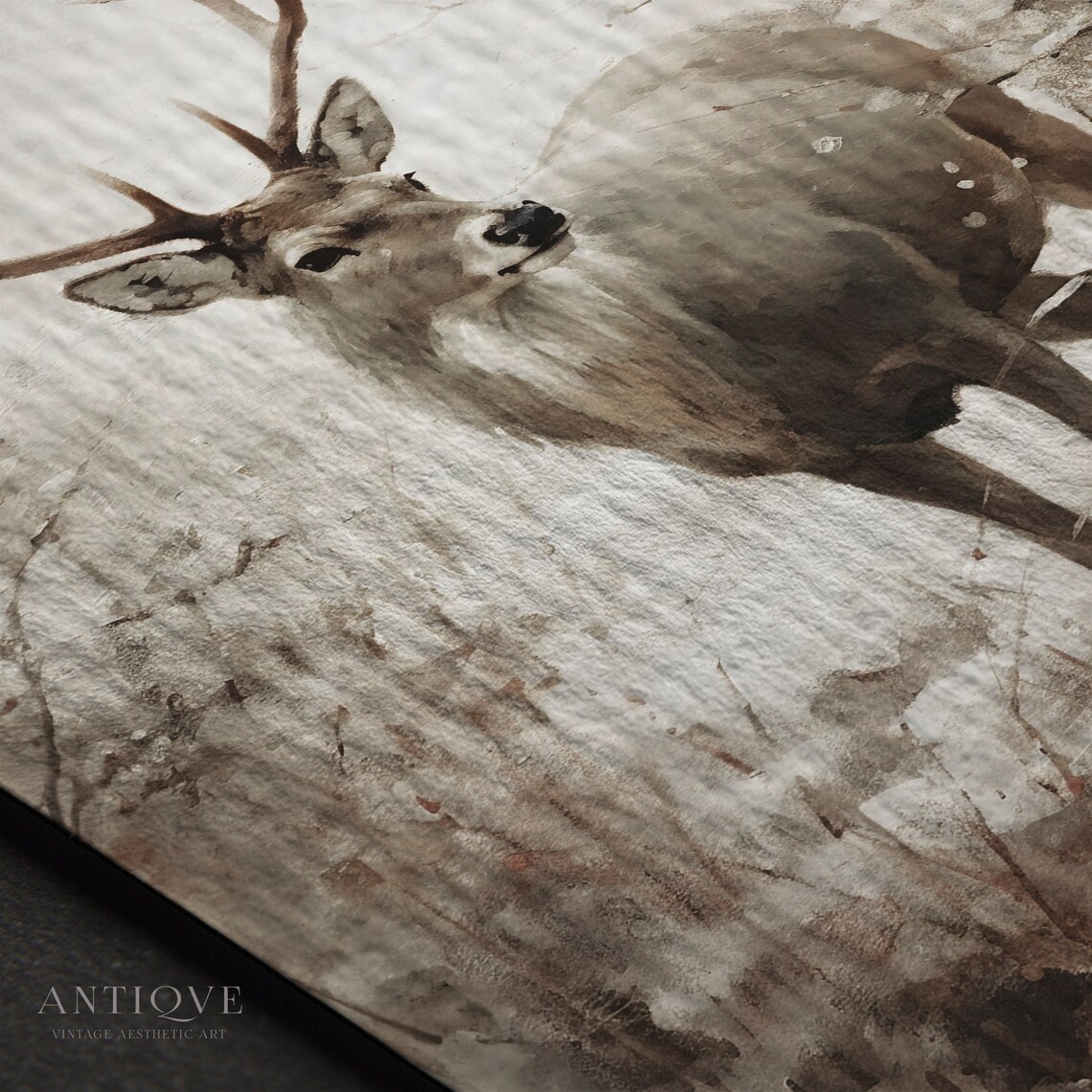 Winter Reindeer in the Snow, Rustic Christmas Art Print - Image 3