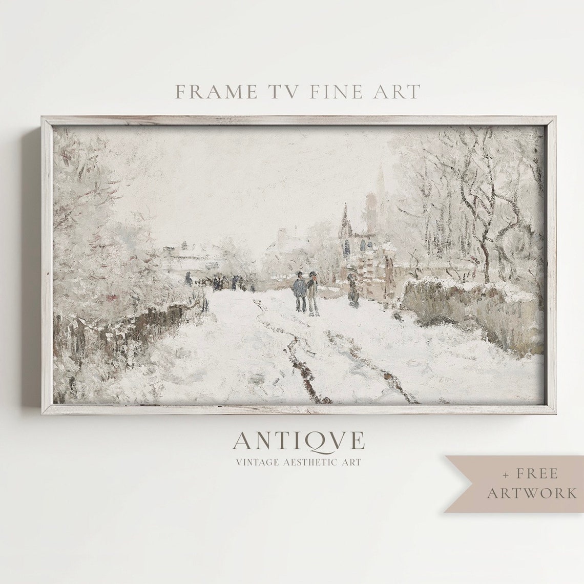Snowy Paris Bridge Cityscape Winter Impressionist Painting Art Poster