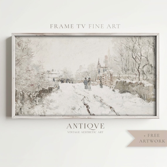 Snowy Paris Bridge Cityscape Winter Impressionist Painting Art Poster