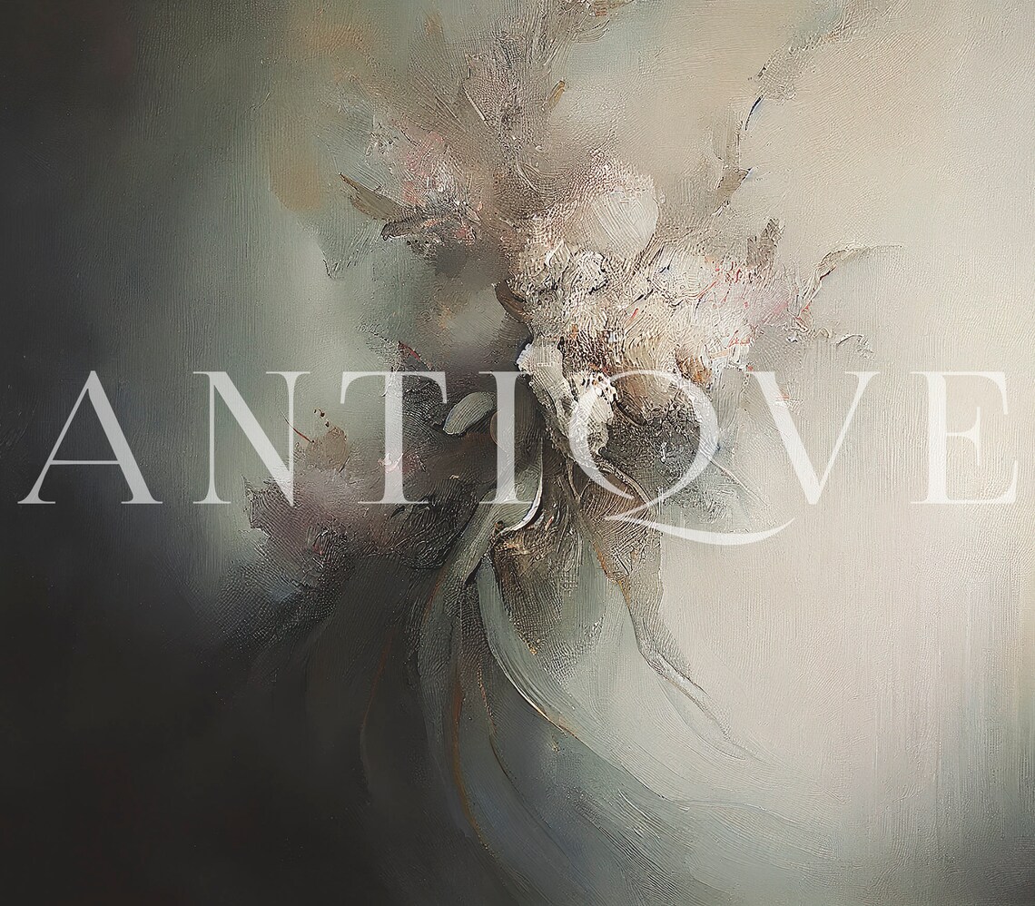 Abstract Floral Oil Painting, Elegant Bedroom Decor - Image 2