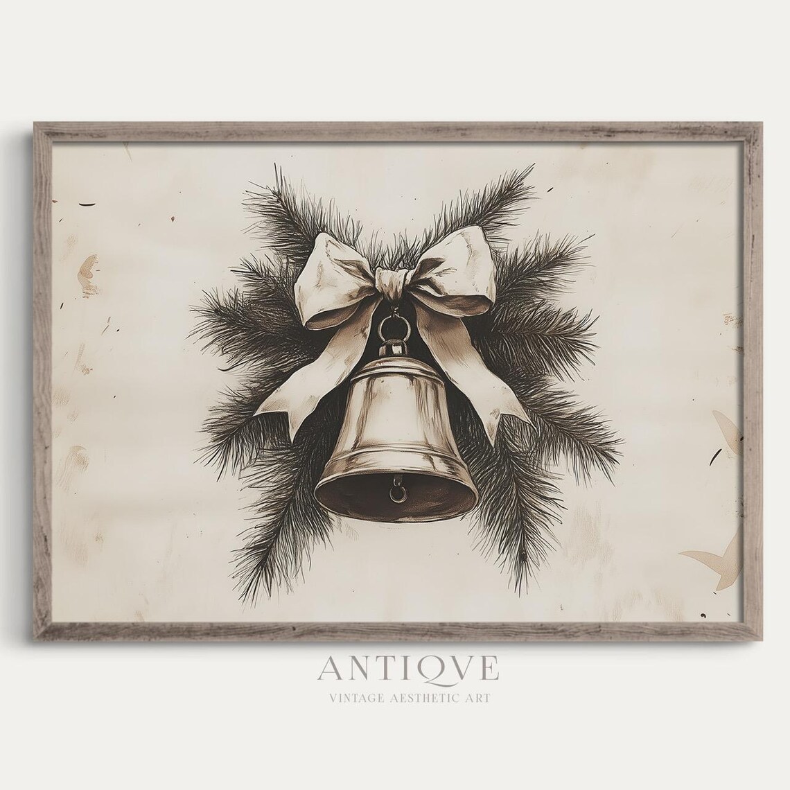 Vintage Holiday Bell Sketch, Rustic Christmas Art - Image 4